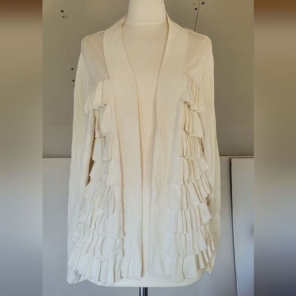 Kenneth Cole Reaction Ruffle Cardigan Sweater Womens Size L Fall Fashion - Picture 2 of 7